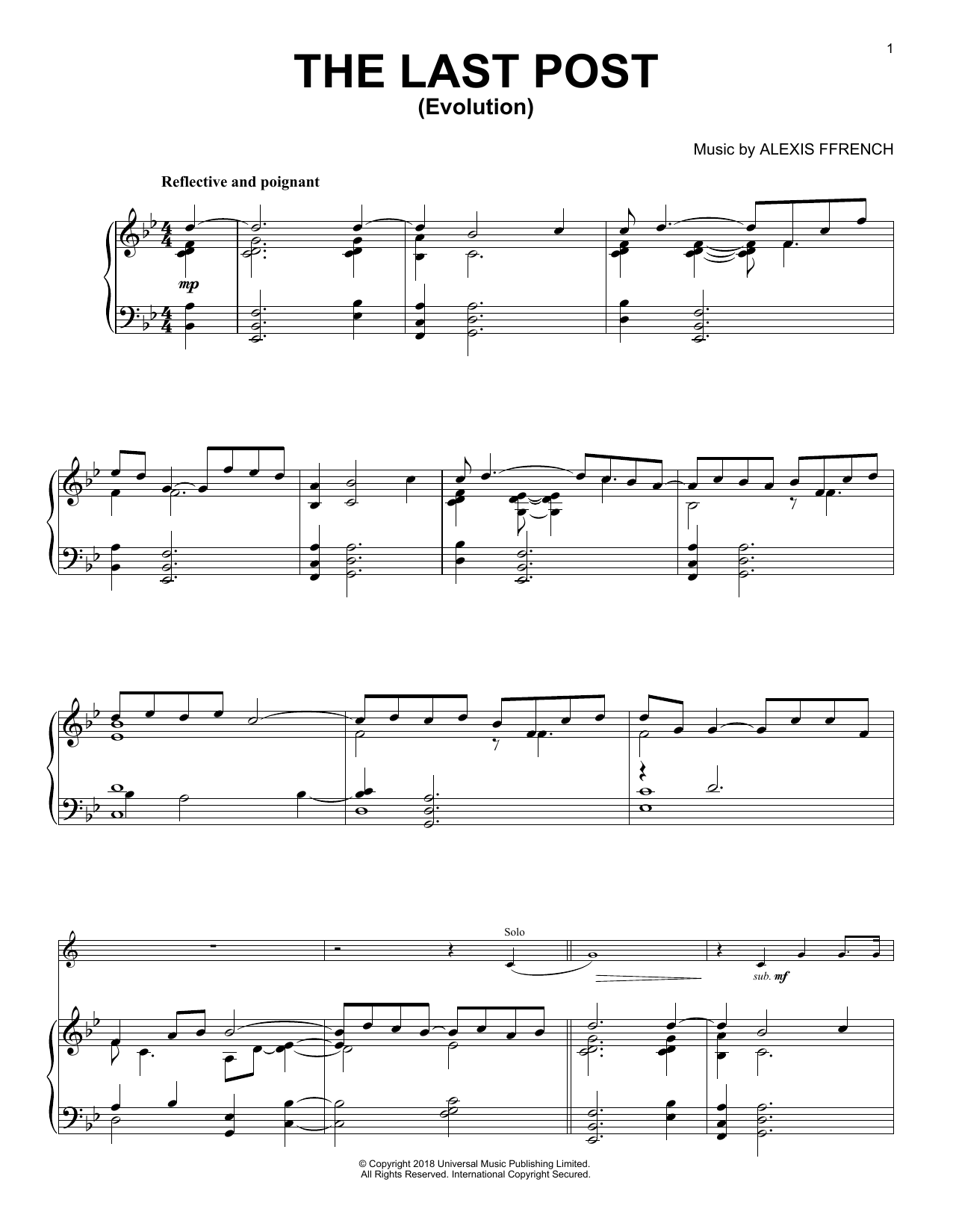 Alexis Ffrench The Last Post Evolution Sheet Music Download Printable Contemporary Pdf Trumpet And Piano Score Sku 410034