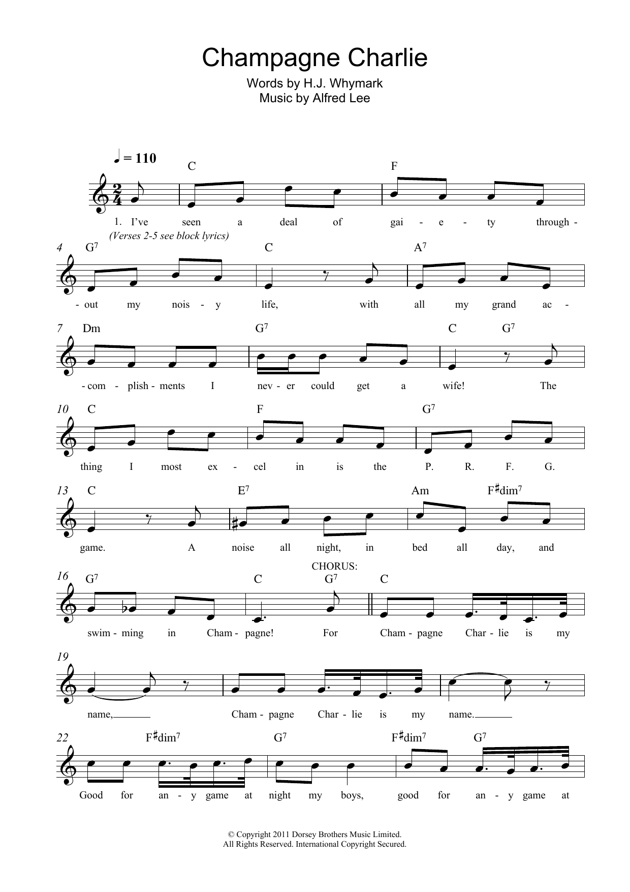 Download Alfred Lee Champagne Charlie sheet music and printable PDF score & Classics music notes