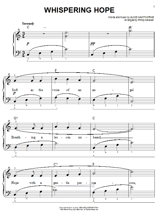 Preview Alice Hawthorne Whispering Hope Folk sheet music, notes and chords for Lyrics & Chords, SKU: 82429 Download Alice Hawthorne Whispering Hope sheet music and printable PDF score & Folk music notes