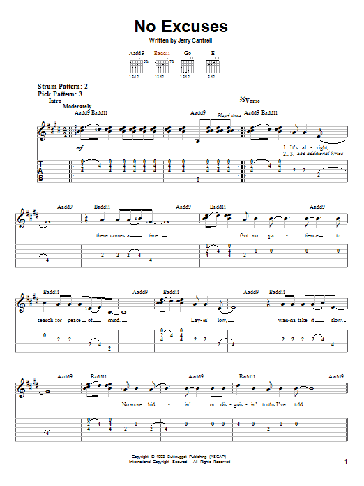 Download Alice In Chains No Excuses sheet music and printable PDF score & Metal music notes