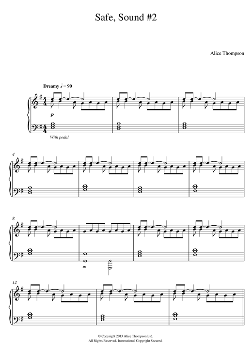Preview Alice Thompson Safe, Sound No. 2 Classical sheet music, notes and chords for Piano, SKU: 122273 sheet music, piano notes, chords, guitar tabs, score, transpose, transcribe, how to play, guide, download, learn, tutorial, progression, song, artist, awards, billboard, mtv, vh1, tour, single, album, release