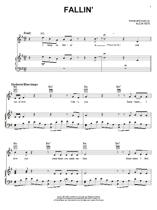 Preview Alicia Keys Fallin' Pop sheet music, notes and chords for Piano (Big Notes), SKU: 58421 sheet music, piano notes, chords, guitar tabs, score, transpose, transcribe, how to play, guide, download, learn, tutorial, progression, song, artist, awards, billboard, mtv, vh1, tour, single, album, release