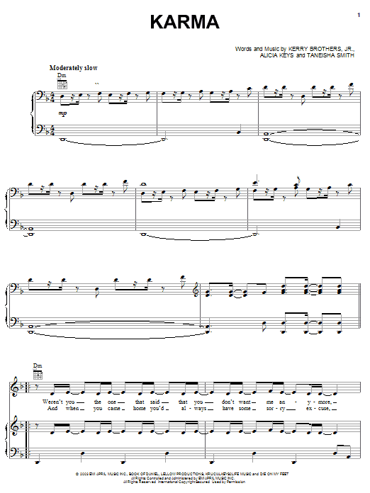 Download Alicia Keys Karma sheet music and printable PDF score & Pop music notes