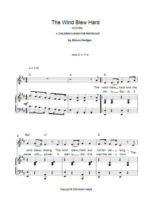 Download Alison Hedger The Wind Blew Hard sheet music and printable PDF score & Children music notes