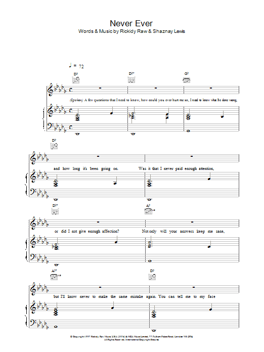 Download All Saints Never Ever sheet music and printable PDF score & R & B music notes