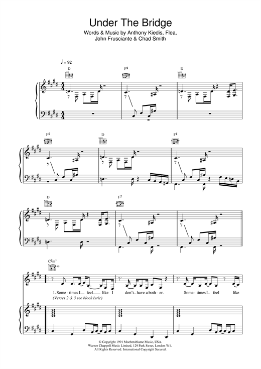 Preview All Saints Under The Bridge R & B sheet music, notes and chords for Piano, Vocal & Guitar, SKU: 13875 sheet music, piano notes, chords, guitar tabs, score, transpose, transcribe, how to play, guide, download, learn, tutorial, progression, song, artist, awards, billboard, mtv, vh1, tour, single, album, release