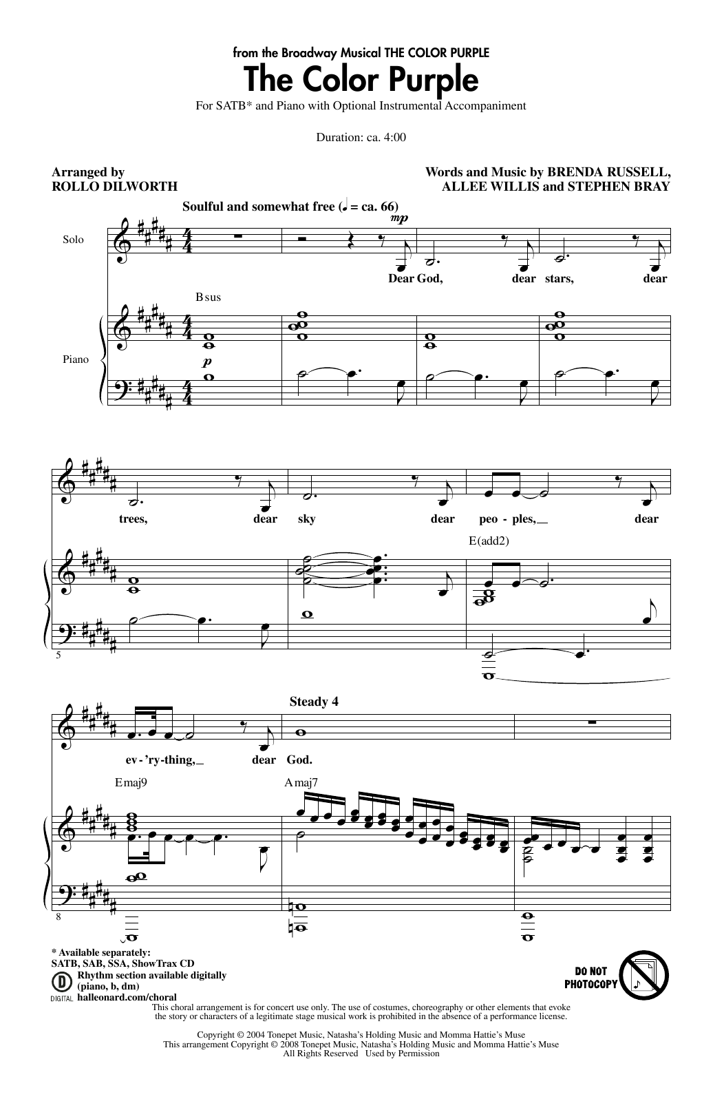 Allee Willis The Color Purple (arr. Rollo Dilworth) Sheet Music & Chords for SATB Choir - Download or Print PDF