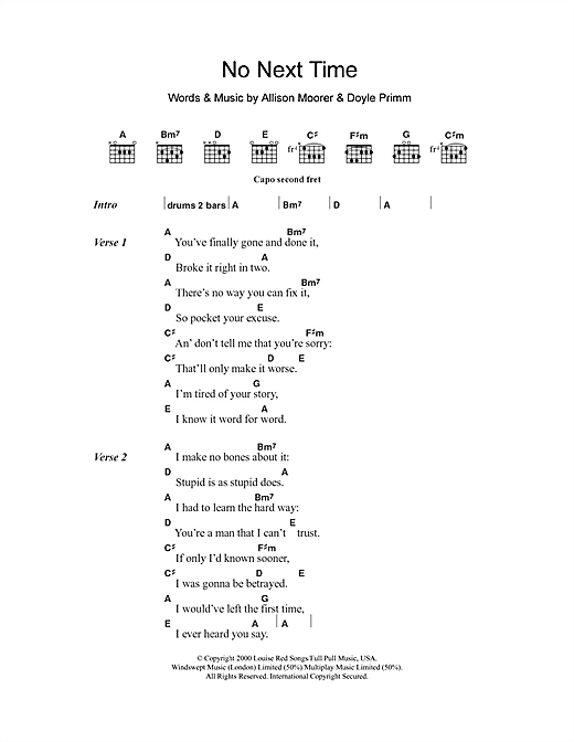 Download Allison Moorer No Next Time sheet music and printable PDF score & Country music notes
