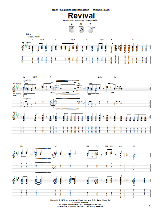 Preview The Allman Brothers Band Revival Pop sheet music, notes and chords for Guitar Tab, SKU: 72827 sheet music, piano notes, chords, guitar tabs, score, transpose, transcribe, how to play, guide, download, learn, tutorial, progression, song, artist, awards, billboard, mtv, vh1, tour, single, album, release