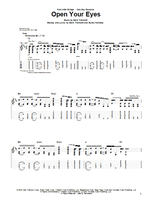 Download Alter Bridge Open Your Eyes sheet music and printable PDF score & Pop music notes