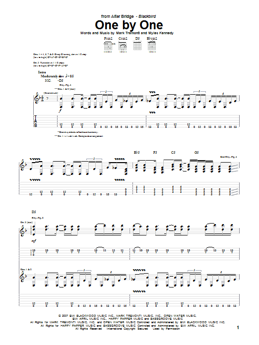 Preview Alter Bridge One By One Pop sheet music, notes and chords for Guitar Tab, SKU: 69638 Download Alter Bridge One By One sheet music and printable PDF score & Pop music notes