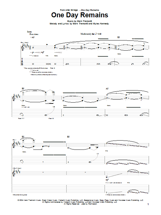 Download Alter Bridge One Day Remains sheet music and printable PDF score & Pop music notes