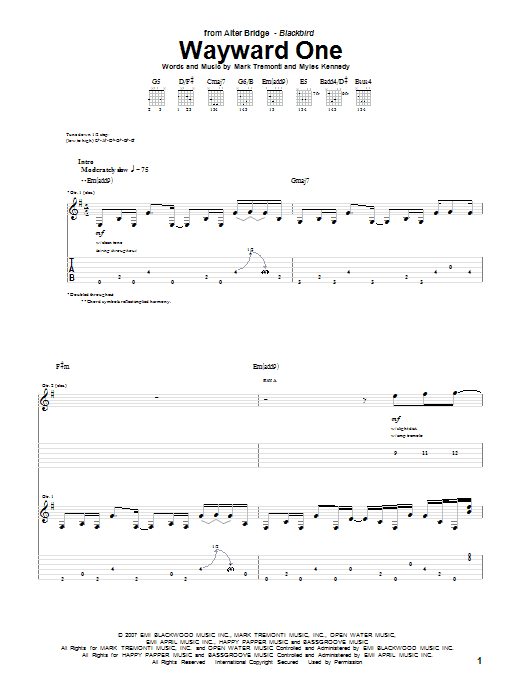 Preview Alter Bridge Wayward One Pop sheet music, notes and chords for Guitar Tab, SKU: 69623 Download Alter Bridge Wayward One sheet music and printable PDF score & Pop music notes