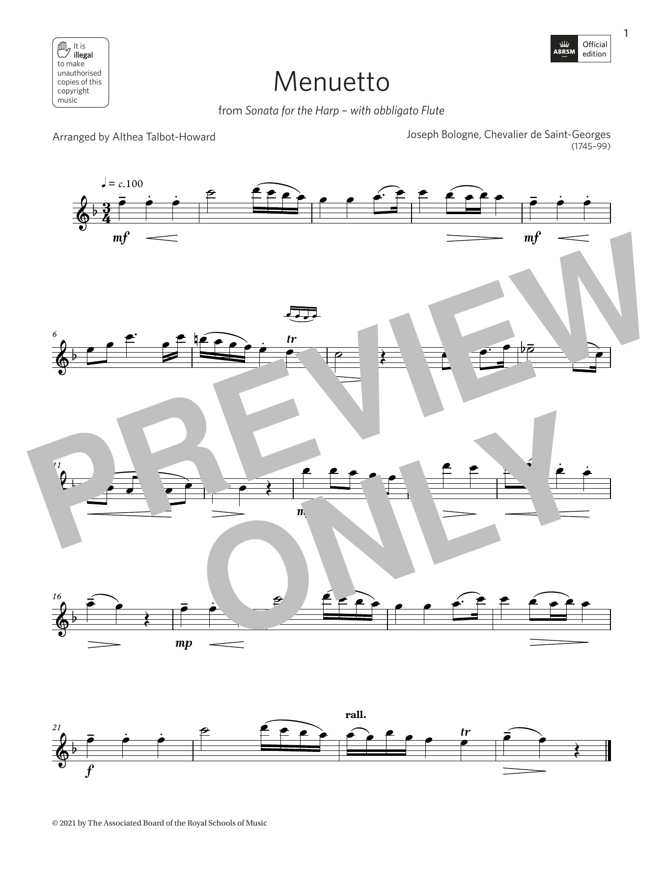 Althea Talbot-Howard Menuetto from Sonata for the Harp (Grade 2 A5 from the ABRSM Treble Recorder syllabus from 2022) Sheet Music & Chords for Recorder - Download or Print PDF