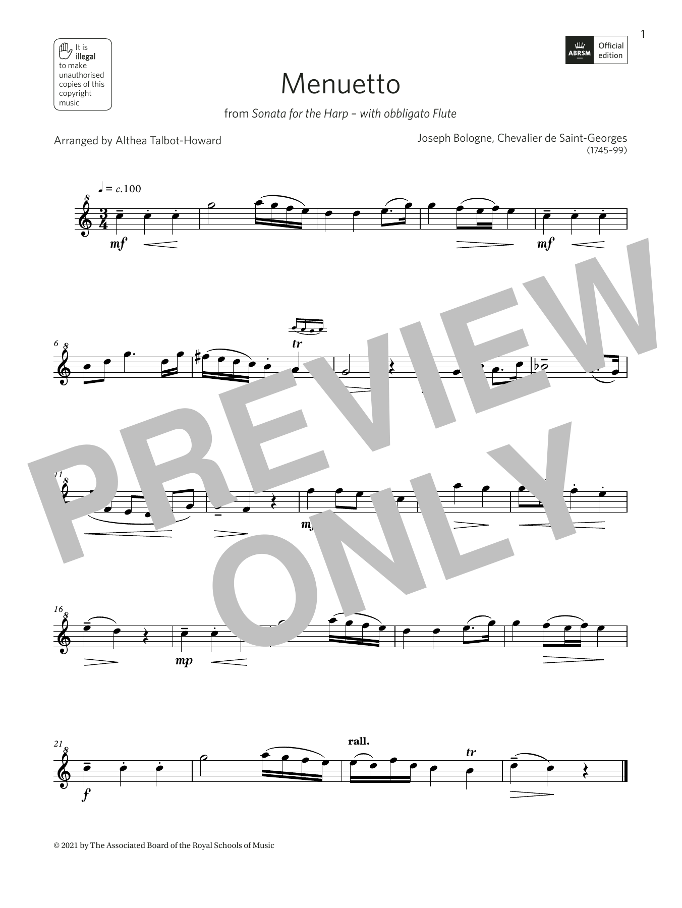 Althea Talbot-Howard Menuetto from Sonata for the Harp (Grade 2 A6 from the ABRSM Descant Recorder syllabus from 2022) Sheet Music & Chords for Recorder - Download or Print PDF