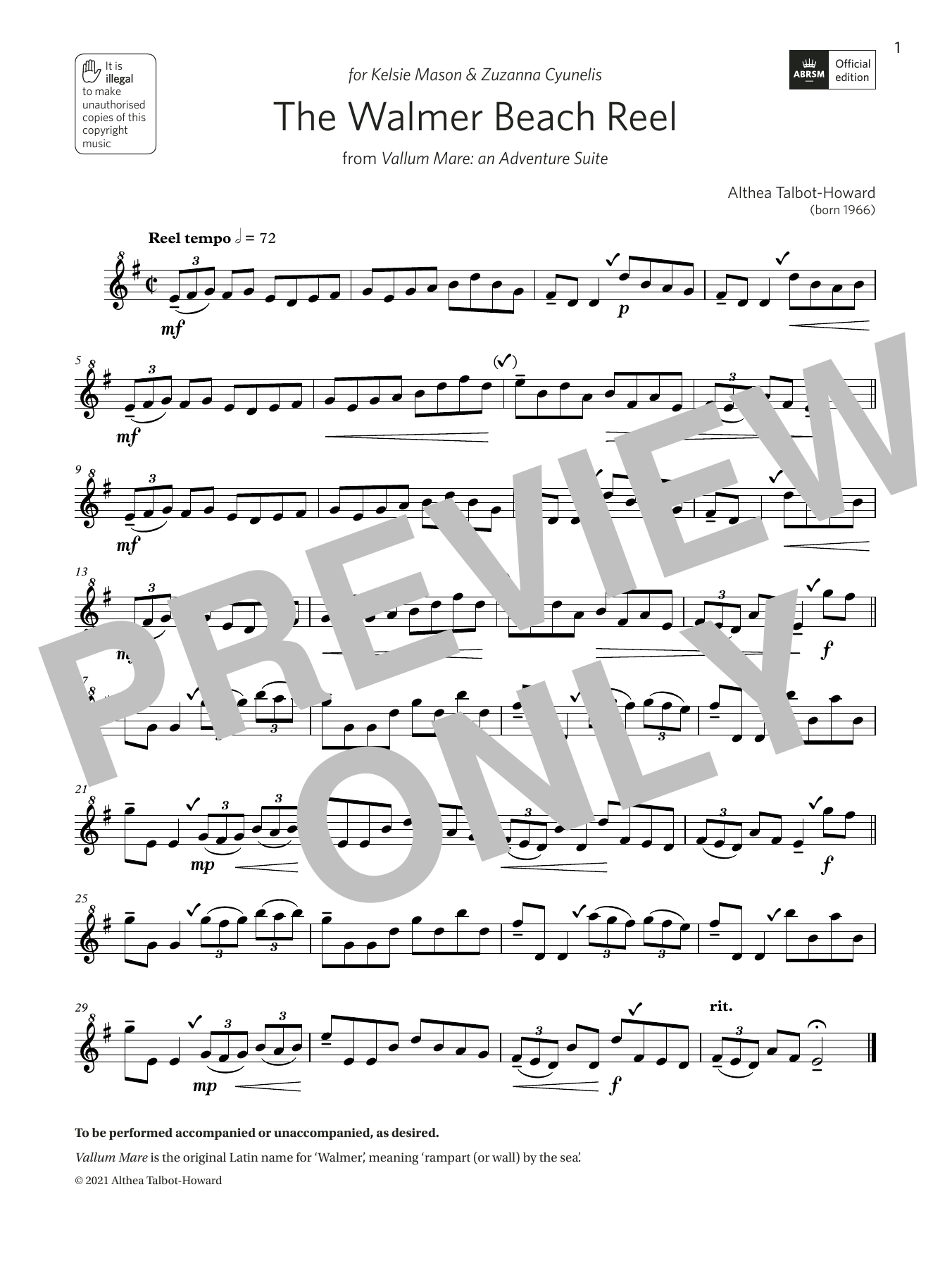 Althea Talbot-Howard The Walmer Beach Reel (Grade 4 List C9 from the ABRSM Descant Recorder syllabus from 2022) Sheet Music & Chords for Recorder - Download or Print PDF