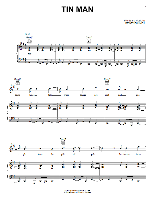 Download America Tin Man sheet music and printable PDF score & Pop music notes