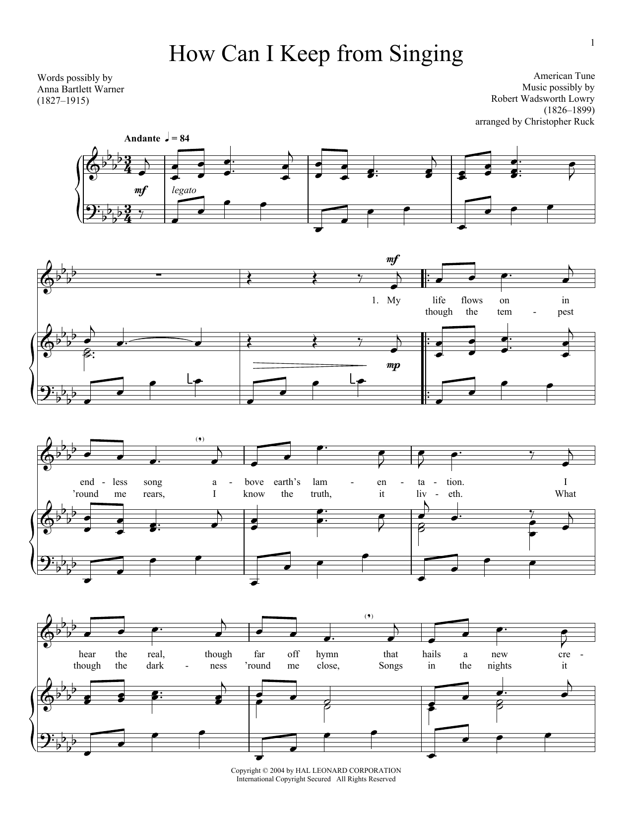Download Traditional American Folksong How Can I Keep From Singing sheet music and printable PDF score & Folk music notes