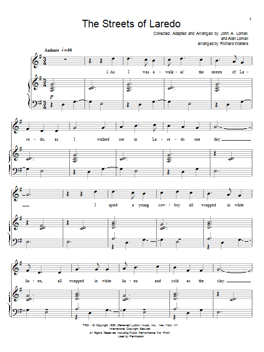 Download American Cowboy Song The Streets Of Laredo sheet music and printable PDF score & Country music notes