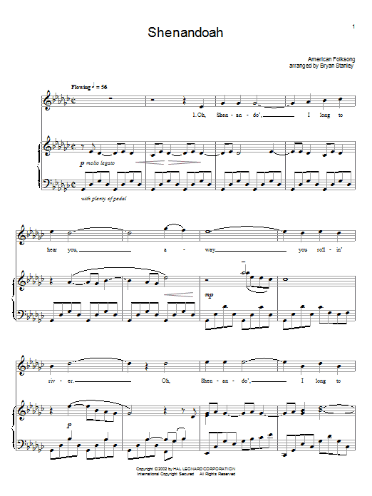 Download American Folk Song Shenandoah sheet music and printable PDF score & Folk music notes