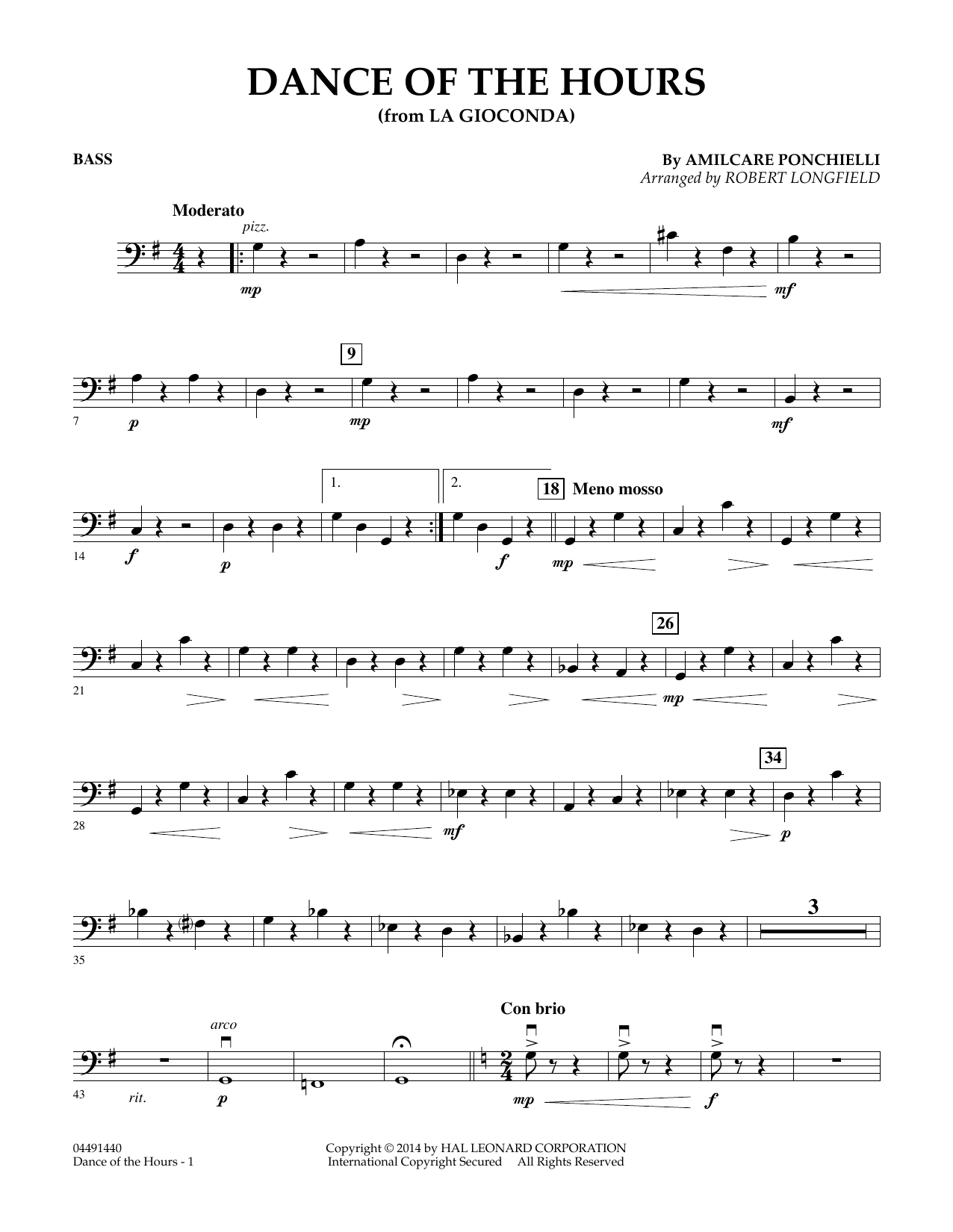 Download Amilcare Ponchielli Dance of the Hours (arr. Robert Longfield) - Bass sheet music and printable PDF score & Classical music notes