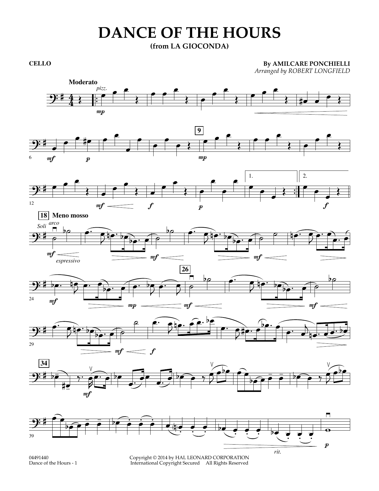 Download Amilcare Ponchielli Dance of the Hours (arr. Robert Longfield) - Cello sheet music and printable PDF score & Classical music notes