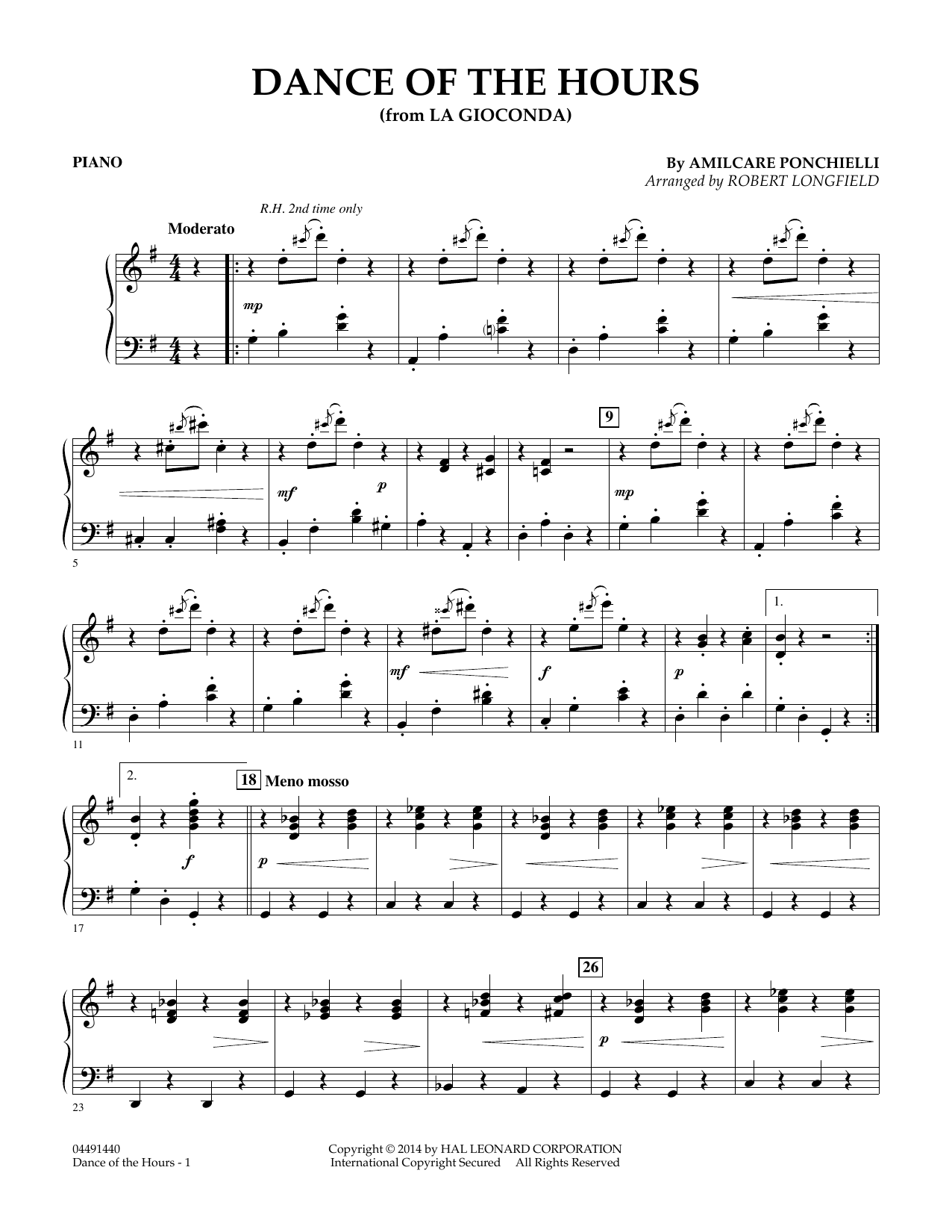 Download Amilcare Ponchielli Dance of the Hours (arr. Robert Longfield) - Piano sheet music and printable PDF score & Classical music notes