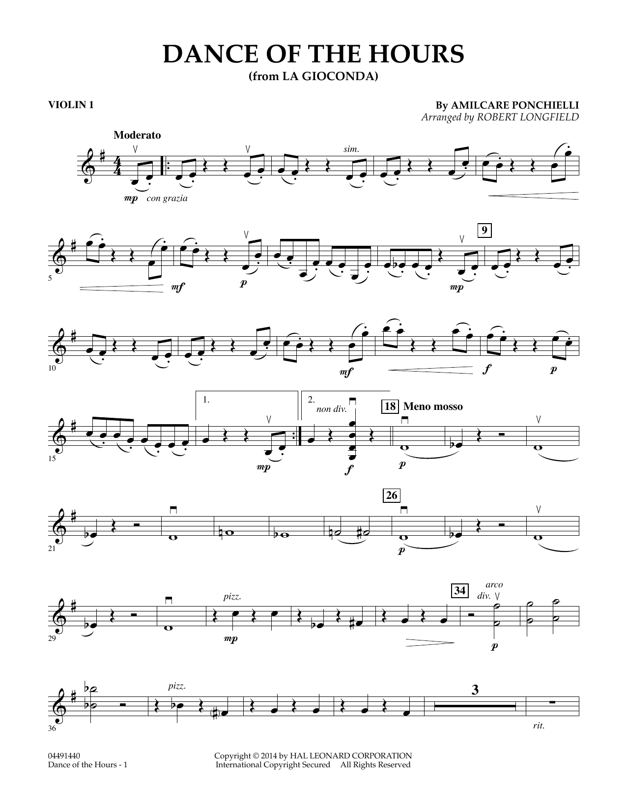 Download Amilcare Ponchielli Dance of the Hours (arr. Robert Longfield) - Violin 1 sheet music and printable PDF score & Classical music notes