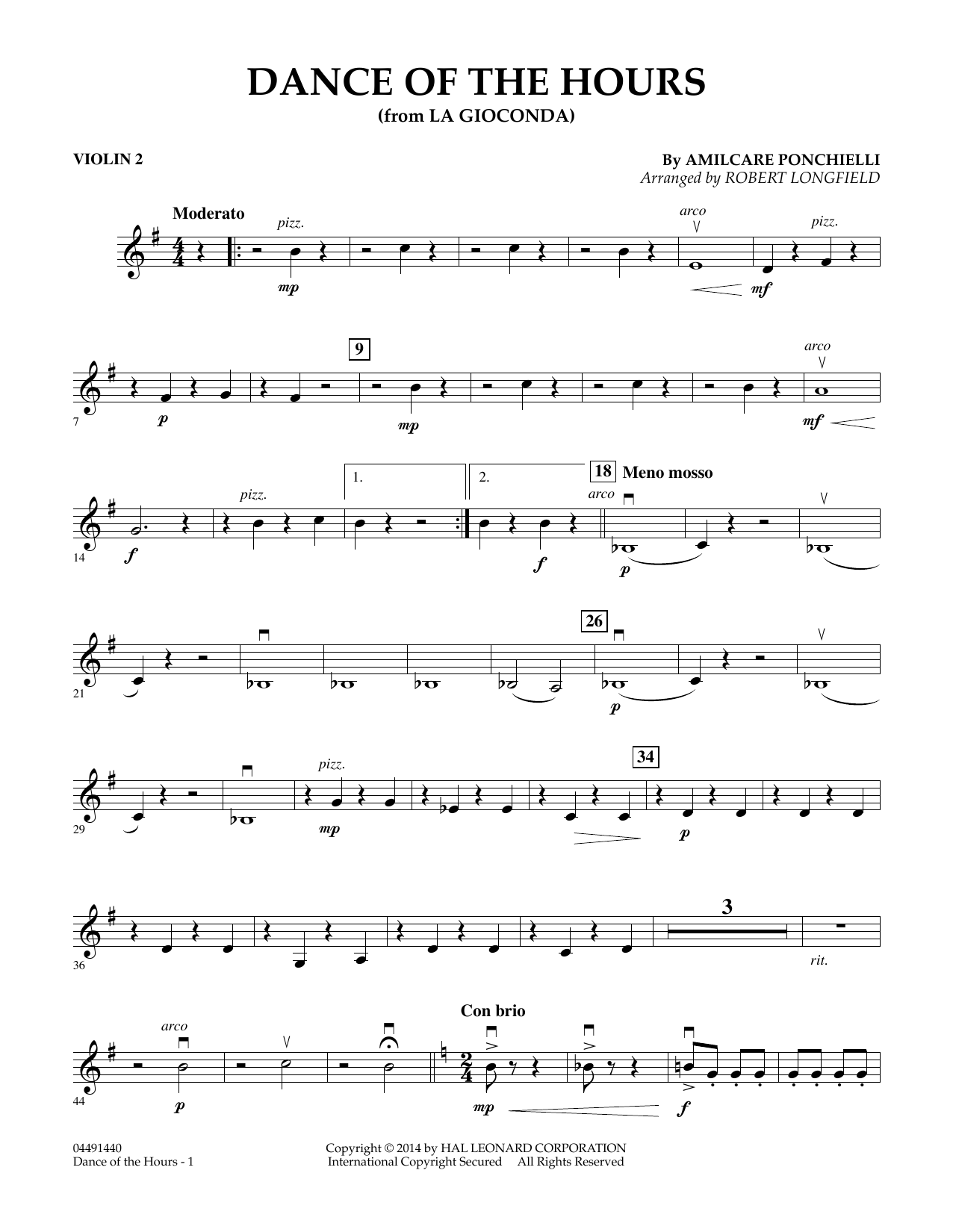 Download Amilcare Ponchielli Dance of the Hours (arr. Robert Longfield) - Violin 2 sheet music and printable PDF score & Classical music notes