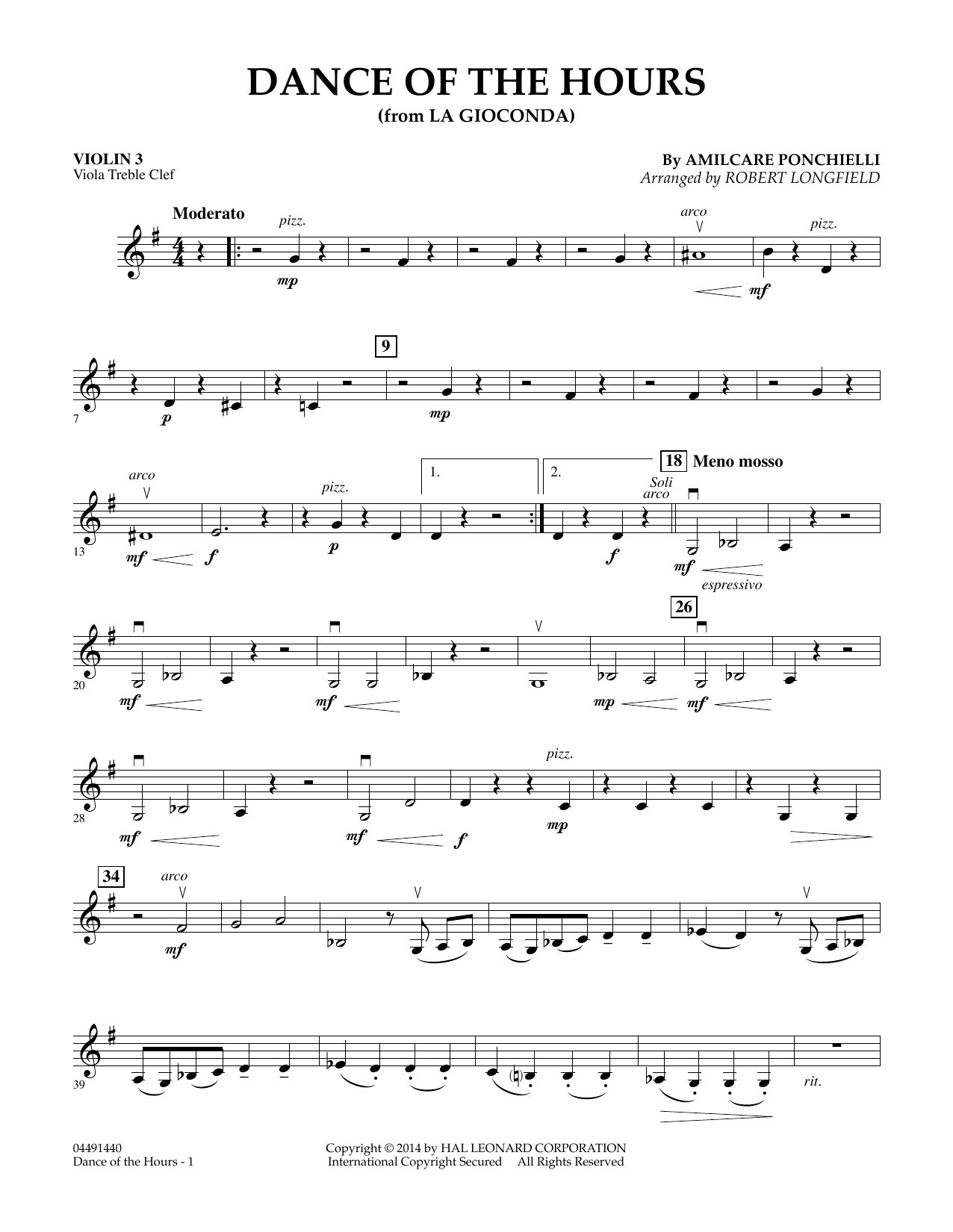 Download Amilcare Ponchielli Dance of the Hours (arr. Robert Longfield) - Violin 3 (Viola Treble Clef) sheet music and printable PDF score & Classical music notes