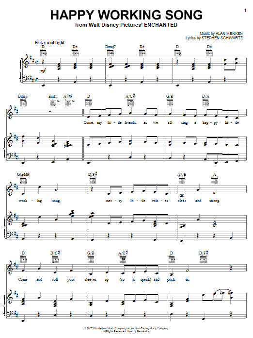Preview Amy Adams Happy Working Song Pop sheet music, notes and chords for Piano, Vocal & Guitar (Right-Hand Melody), SKU: 63161 Download Amy Adams Happy Working Song sheet music and printable PDF score & Pop music notes