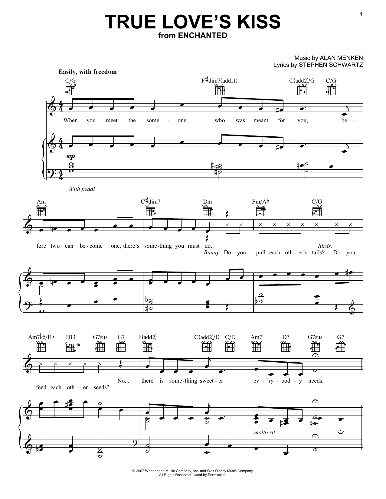 Preview Amy Adams True Love's Kiss Pop sheet music, notes and chords for Piano, Vocal & Guitar (Right-Hand Melody), SKU: 63158 Download Amy Adams True Love's Kiss sheet music and printable PDF score & Pop music notes