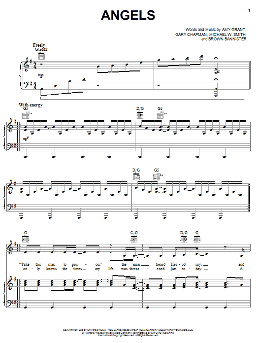 Preview Amy Grant Angels Pop sheet music, notes and chords for Lyrics & Chords, SKU: 82104 Download Amy Grant Angels sheet music and printable PDF score & Pop music notes