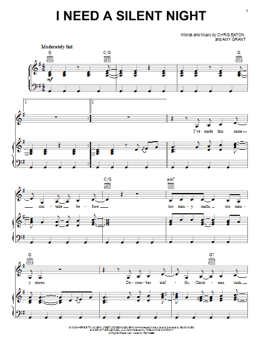 I Need A Silent Night Sheet Music Notes Amy Grant Chords