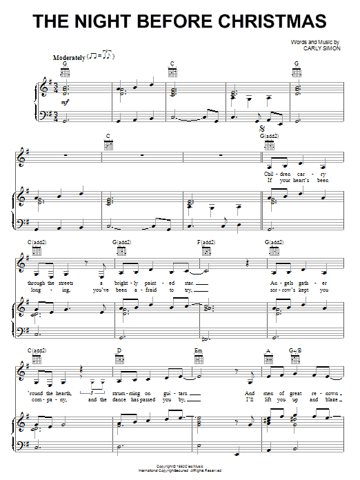 Preview Amy Grant The Night Before Christmas Religious sheet music, notes and chords for Piano, Vocal & Guitar (Right-Hand Melody), SKU: 66708 Download Amy Grant The Night Before Christmas sheet music and printable PDF score & Religious music notes