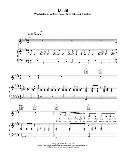 Preview Amy Studt Misfit Pop sheet music, notes and chords for Lyrics Only, SKU: 24767 sheet music, piano notes, chords, guitar tabs, score, transpose, transcribe, how to play, guide, download, learn, tutorial, progression, song, artist, awards, billboard, mtv, vh1, tour, single, album, release