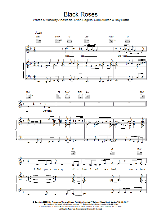 Download Anastacia Black Roses sheet music and printable PDF score & R & B music notes