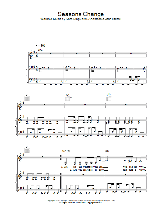 Download Anastacia Seasons Change sheet music and printable PDF score & R & B music notes