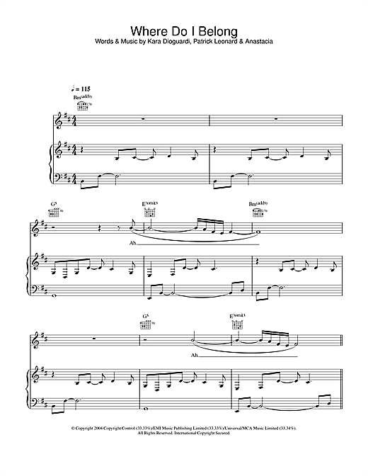 Preview Anastacia Where Do I Belong R & B sheet music, notes and chords for Piano, Vocal & Guitar, SKU: 28011 sheet music, piano notes, chords, guitar tabs, score, transpose, transcribe, how to play, guide, download, learn, tutorial, progression, song, artist, awards, billboard, mtv, vh1, tour, single, album, release