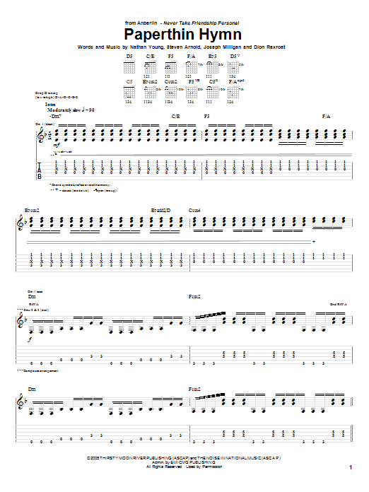 Download Anberlin Paperthin Hymn sheet music and printable PDF score & Metal music notes