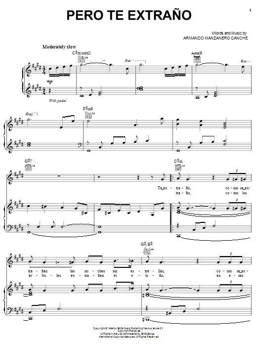 Preview Andrea Bocelli Pero Te Extrano Classical sheet music, notes and chords for Piano, Vocal & Guitar (Right-Hand Melody), SKU: 62601 sheet music, piano notes, chords, guitar tabs, score, transpose, transcribe, how to play, guide, download, learn, tutorial, progression, song, artist, awards, billboard, mtv, vh1, tour, single, album, release