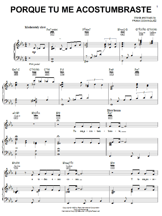 Preview Andrea Bocelli Porque Tu Me Acostumbraste Pop sheet music, notes and chords for Piano, Vocal & Guitar (Right-Hand Melody), SKU: 62605 Download Andrea Bocelli Porque Tu Me Acostumbraste sheet music and printable PDF score & Pop music notes