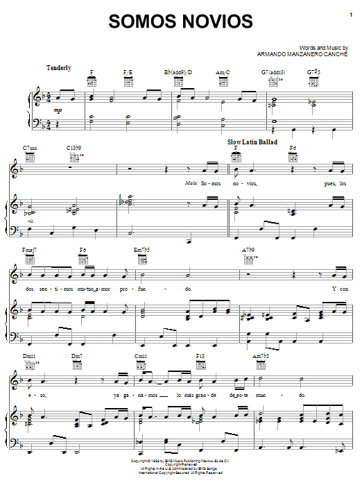 Preview Andrea Bocelli Somos Novios Pop sheet music, notes and chords for Piano, Vocal & Guitar (Right-Hand Melody), SKU: 62595 sheet music, piano notes, chords, guitar tabs, score, transpose, transcribe, how to play, guide, download, learn, tutorial, progression, song, artist, awards, billboard, mtv, vh1, tour, single, album, release