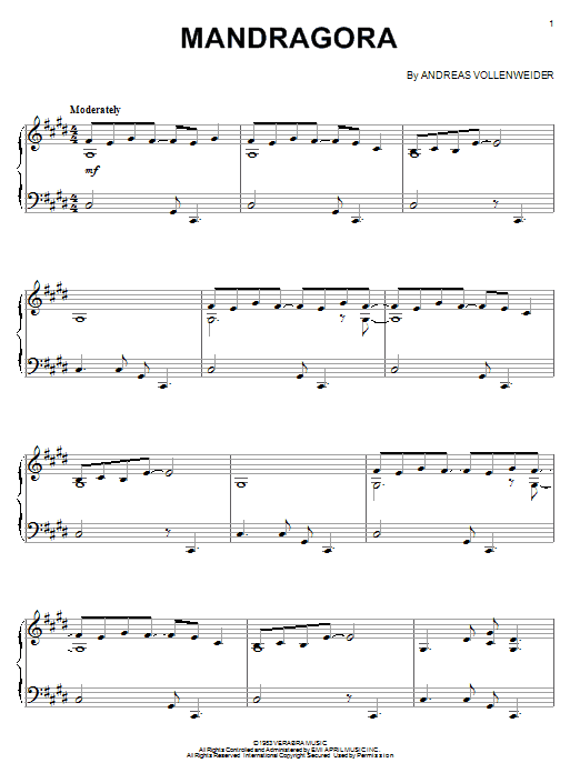 Preview Andreas Vollenweider Mandragora Easy Listening sheet music, notes and chords for Piano, SKU: 50134 sheet music, piano notes, chords, guitar tabs, score, transpose, transcribe, how to play, guide, download, learn, tutorial, progression, song, artist, awards, billboard, mtv, vh1, tour, single, album, release