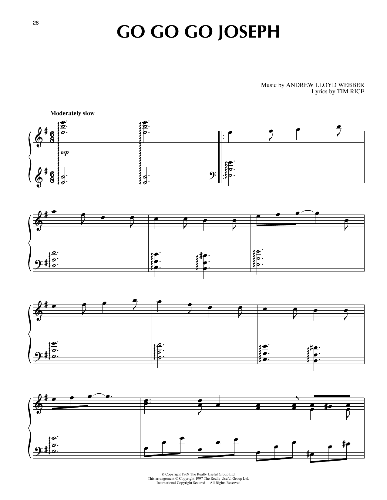 Andrew Lloyd Webber Go Go Go Joseph (from Joseph And The Amazing Technicolor Dreamcoat) Sheet Music & Chords for Piano Solo - Download or Print PDF