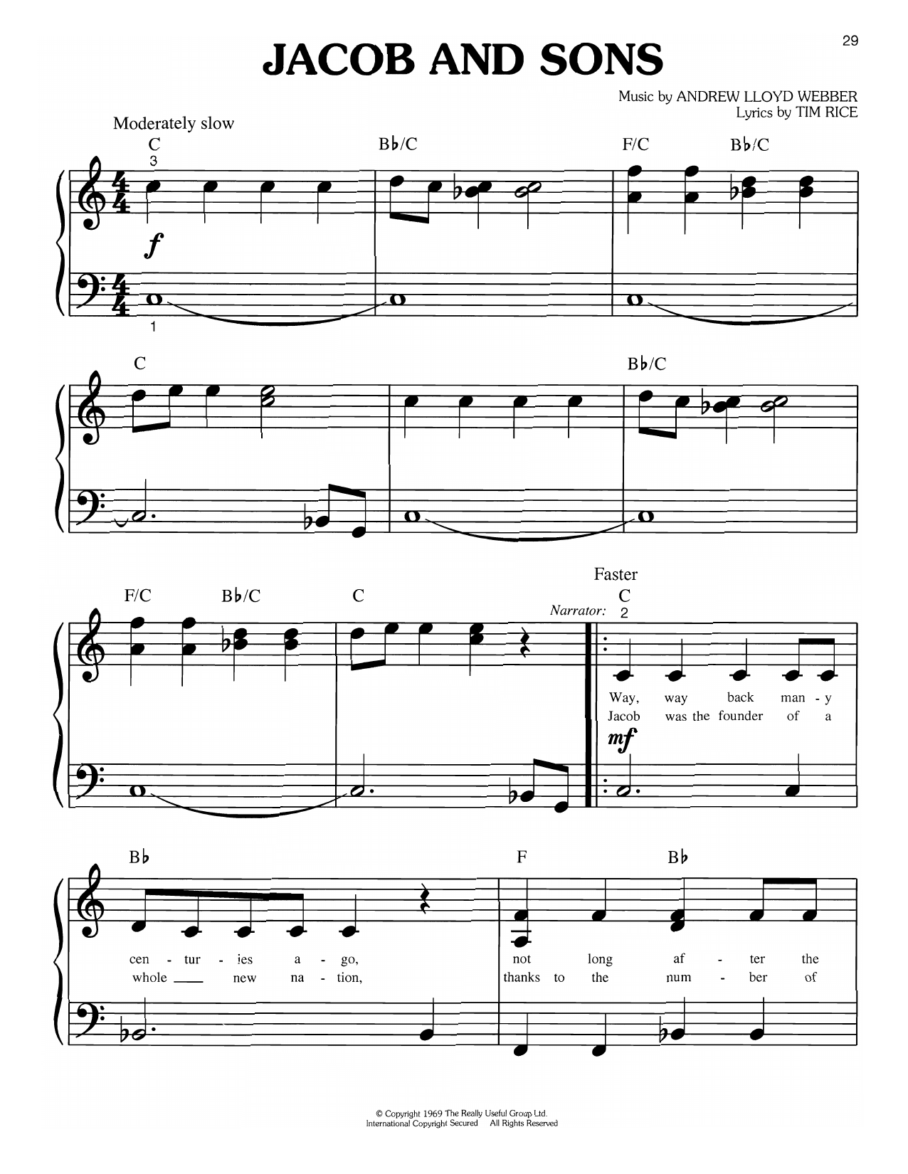 Andrew Lloyd Webber Jacob And Sons (from Joseph and the Amazing Technicolor Dreamcoat) Sheet Music & Chords for Big Note Piano - Download or Print PDF