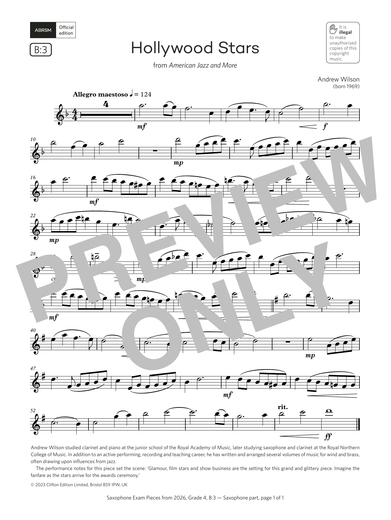 Andrew Wilson Hollywood Stars (Grade 4, list B3, from the ABRSM Saxophone Syllabus from 2026) Sheet Music & Chords for Alto Sax Solo - Download or Print PDF