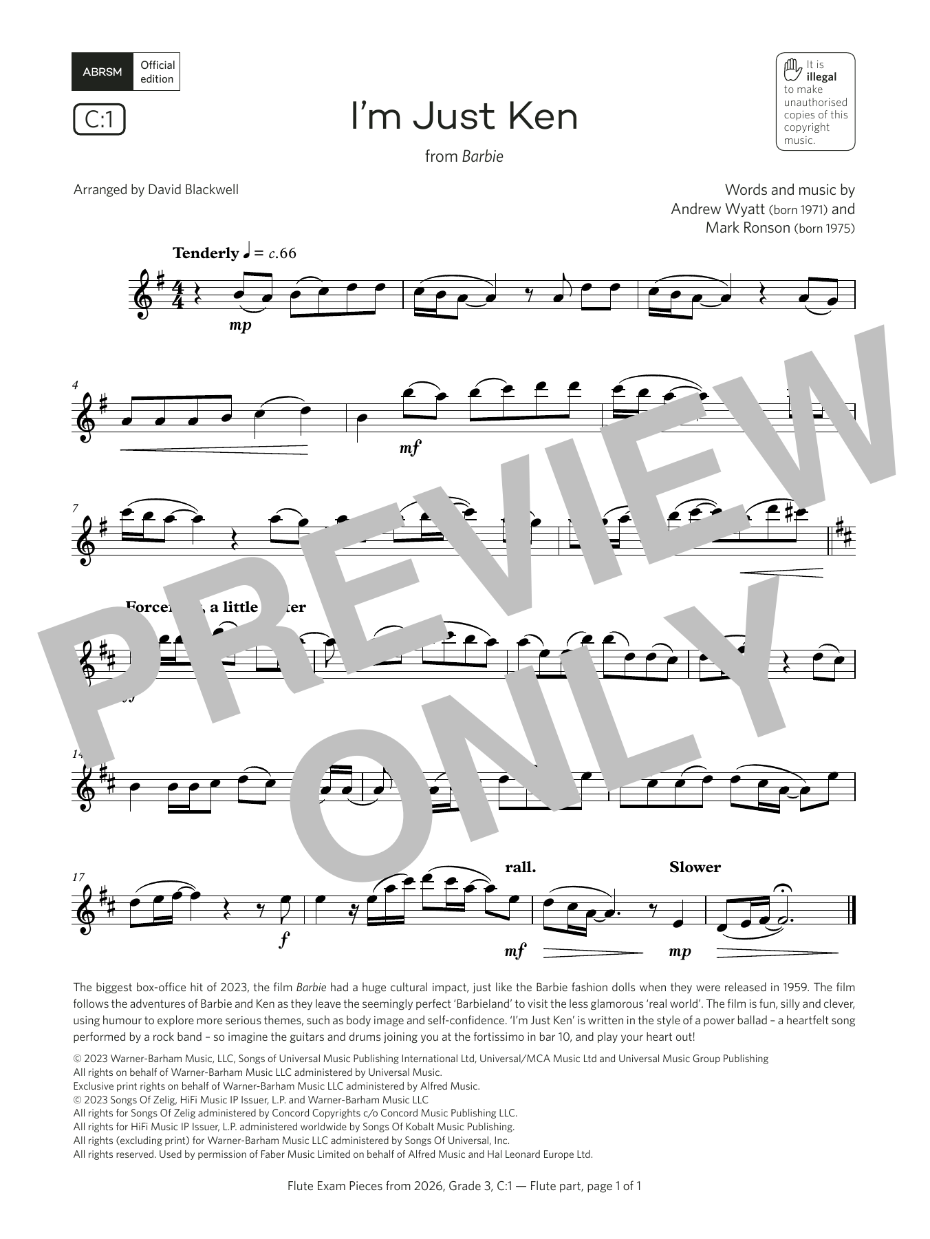 Andrew Wyatt I'm Just Ken (Grade 3, list C1, from the ABRSM Flute Syllabus from 2026) Sheet Music & Chords for Flute Solo - Download or Print PDF
