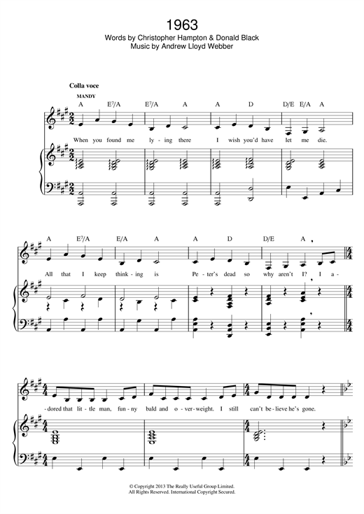 Preview Andrew Lloyd Webber 1963 (from 'Stephen Ward') Musicals sheet music, notes and chords for Piano & Vocal, SKU: 120755 sheet music, piano notes, chords, guitar tabs, score, transpose, transcribe, how to play, guide, download, learn, tutorial, progression, song, artist, awards, billboard, mtv, vh1, tour, single, album, release