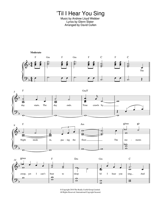 Preview Andrew Lloyd Webber 'Til I Hear You Sing (from 'Love Never Dies') Musicals sheet music, notes and chords for Piano, Vocal & Guitar (Right-Hand Melody), SKU: 101457 sheet music, piano notes, chords, guitar tabs, score, transpose, transcribe, how to play, guide, download, learn, tutorial, progression, song, artist, awards, billboard, mtv, vh1, tour, single, album, release